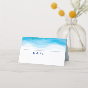Waves Watercolor Wedding Table Number Place Card