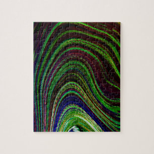 Waves Wavy Green Blue Red Abstract Fractal Modern Jigsaw Puzzle