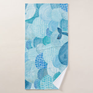 Waves, whale, childish blue texture bath towel