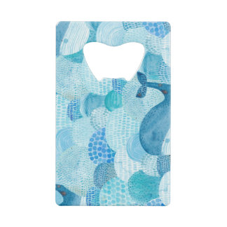 Waves, whale, childish blue texture credit card bottle opener
