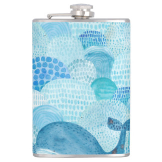 Waves, whale, childish blue texture hip flask