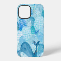 Waves, whale, childish blue texture
