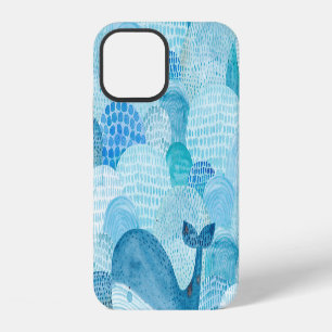 Waves, whale, childish blue texture iPhone 12 case
