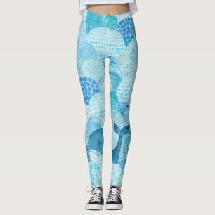 Waves, whale, childish blue texture leggings