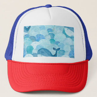 Waves, whale, childish blue texture trucker hat