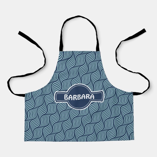 Waves White Blue Minimal Pattern Apron (Front)