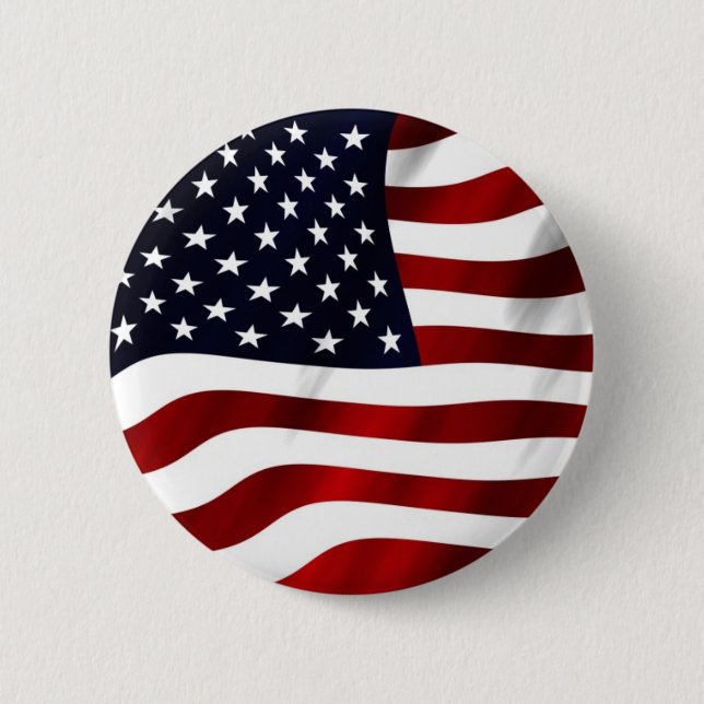 Waving American Flag 2 Inch Round Button (Front)