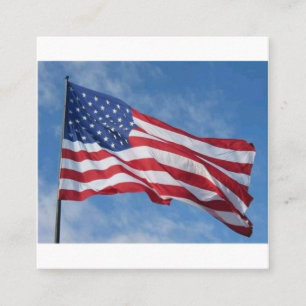 Waving American Flag Against Blue Sky Square Business Card