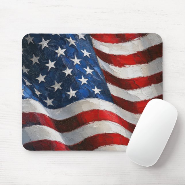 Waving American Flag in Impasto Paint Art Mouse Pad (With Mouse)