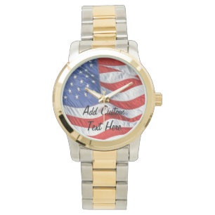 Waving American Flag Personalized Men's Watch