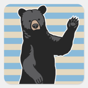 Waving Bear Says Hello, Striped Square Sticker