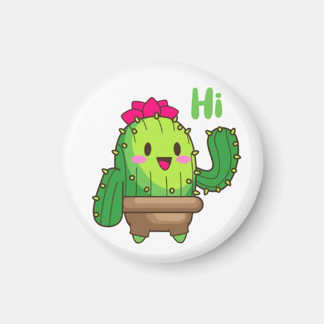 Waving Cactus Magnet – Friendly Plant Face (Devant)