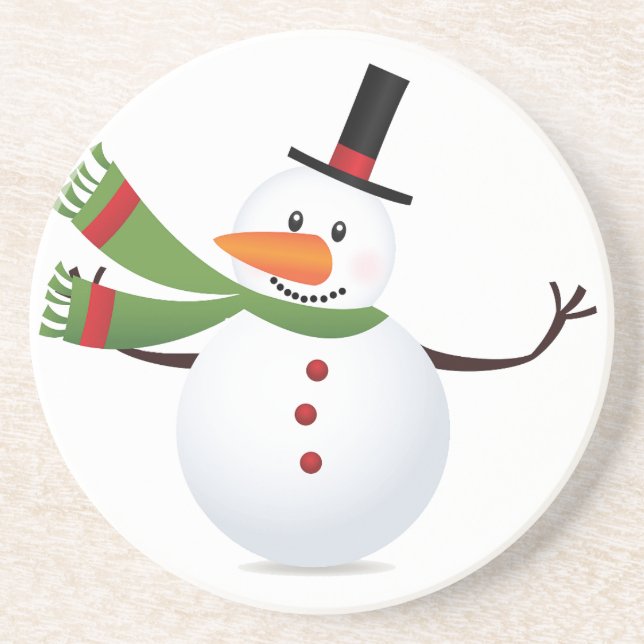 Waving Carrot Nose Snowman Coaster (Front)