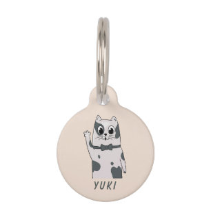 Waving Cat Bowtie Personalized Pet ID Tag - Cute G
