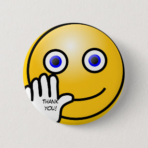 Waving emoticon thank you! 2 inch round button