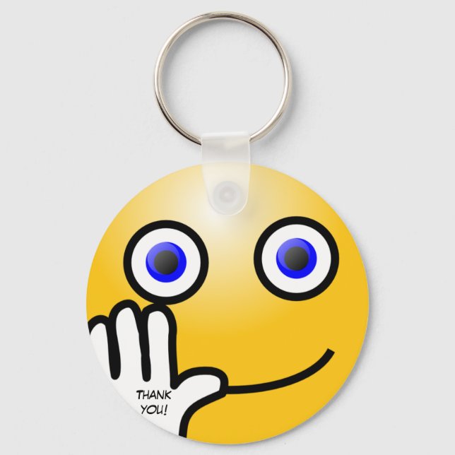 Waving emoticon thank you! keychain (Front)