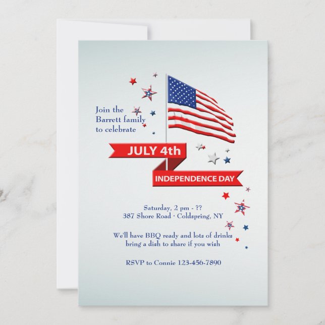 Waving Flag Independence Day Invitation (Front)