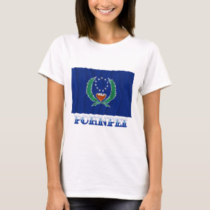 Waving flag of Pohnpei, with name T-Shirt