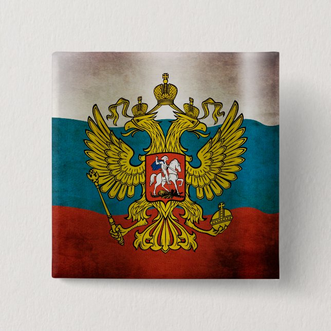 Waving flag of Russia 2 Inch Square Button (Front)