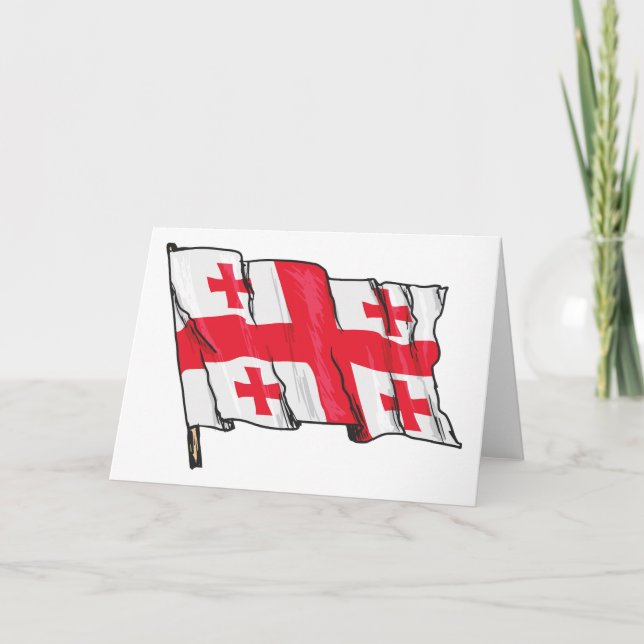 Waving Georgia Flag Red and White Five Crosses Card (Front)