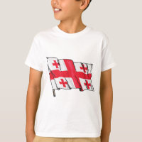 Waving Georgia Flag Red and White Five Crosses