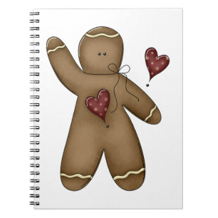 Waving Gingerbread Man with Polka Dot Hearts Notebook