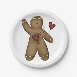 Waving Gingerbread Man with Polka Dot Hearts Paper Plate