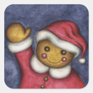 Waving Gingerbread Square Sticker
