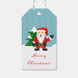 Waving Hello Santa Claus Winter Forest Christmas Gift Tags