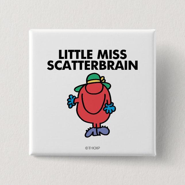 Waving Little Miss Scatterbrain 2 Inch Square Button (Front)