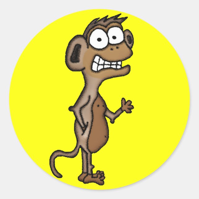Waving Monkey Classic Round Sticker (Front)