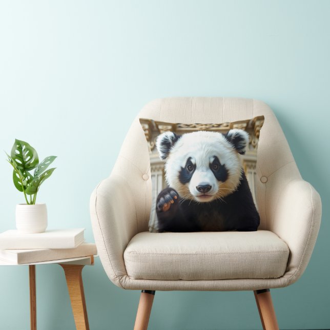 Waving Panda Design Throw Pillow (Chair)