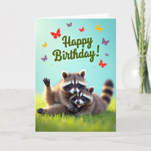Waving Raccoon Birthday Card