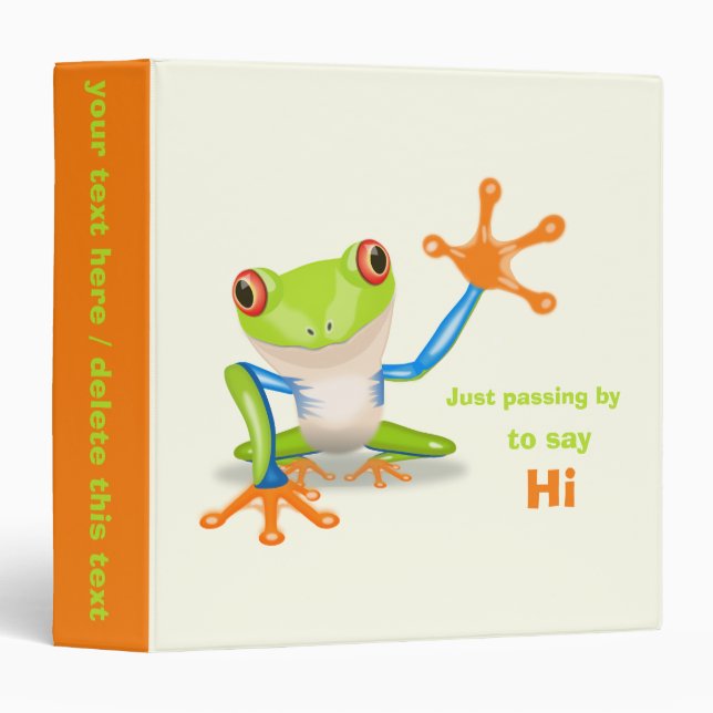 Waving red eyed tree frog illustration binder (Front/Spine)