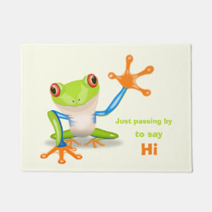Waving red eyed tree frog illustration doormat