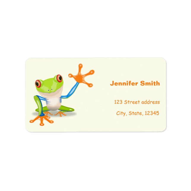 Waving red eyed tree frog illustration label (Front)