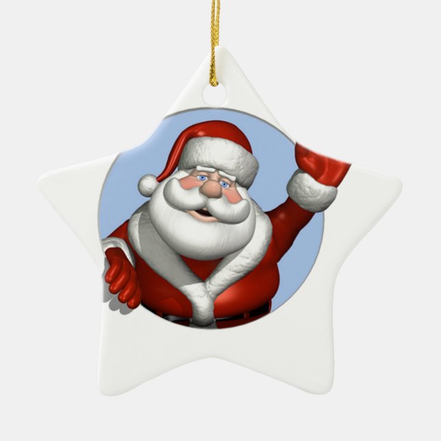 Waving Santa Ceramic Ornament (Front)