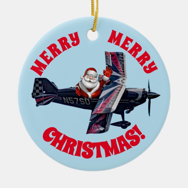  Waving Santa Ceramic Ornament (Front)