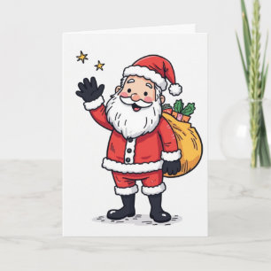 Waving Santa Christmas Card – Blank Inside Holiday
