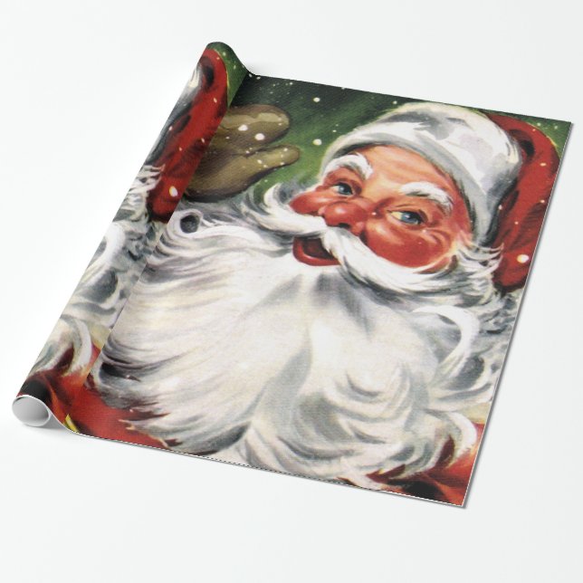 Waving Santa Claus Wrapping Paper (Unrolled)