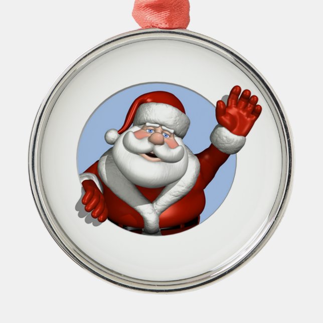 Waving Santa Metal Ornament (Front)
