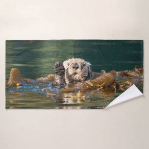 Waving  Sea Otter Bath Towel