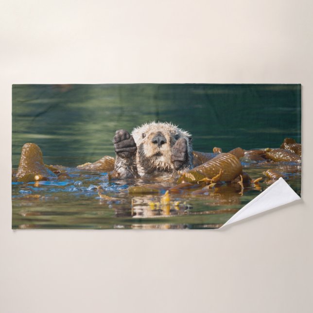 Waving  Sea Otter Bath Towel (Bath Towel)