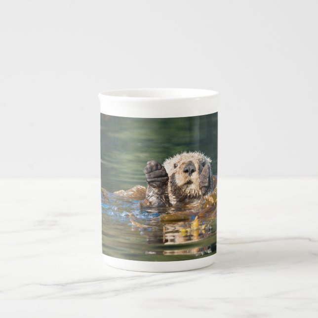 Waving Sea Otter Bone China Mug (Front)