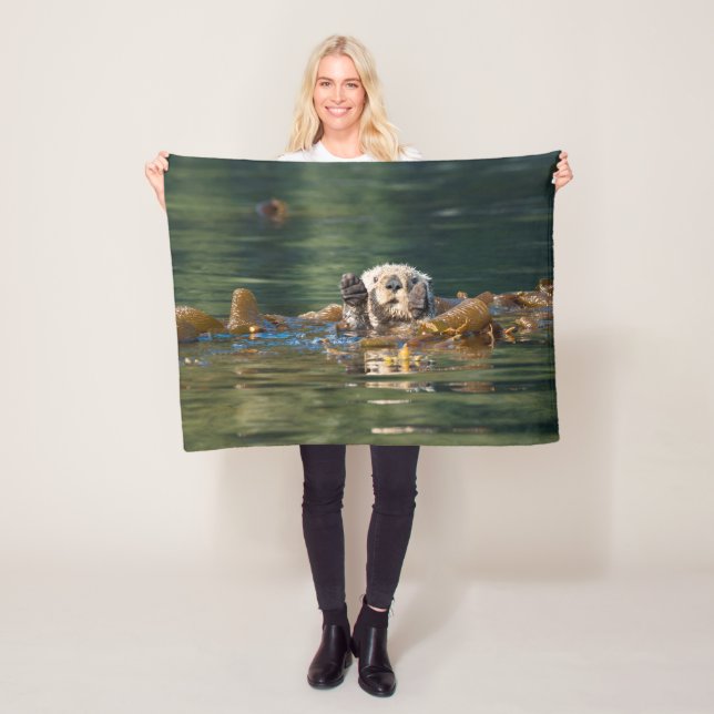 Waving Sea Otter Fleece Blanket (In Situ)