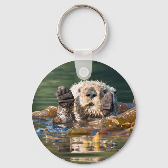 Waving Sea Otter Keychain (Front)