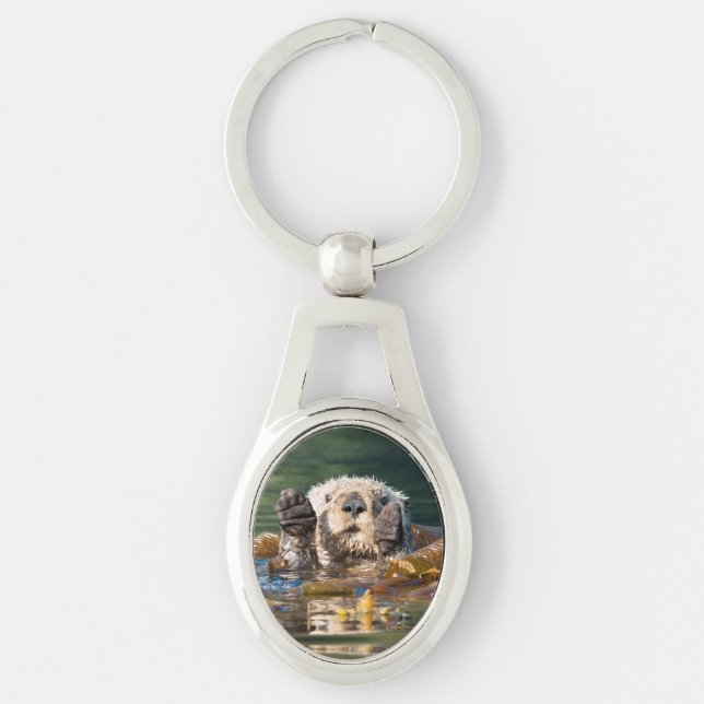 Waving Sea Otter Keychain (Front)