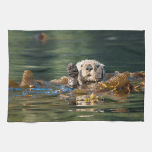 Waving Sea Otter Kitchen Towel