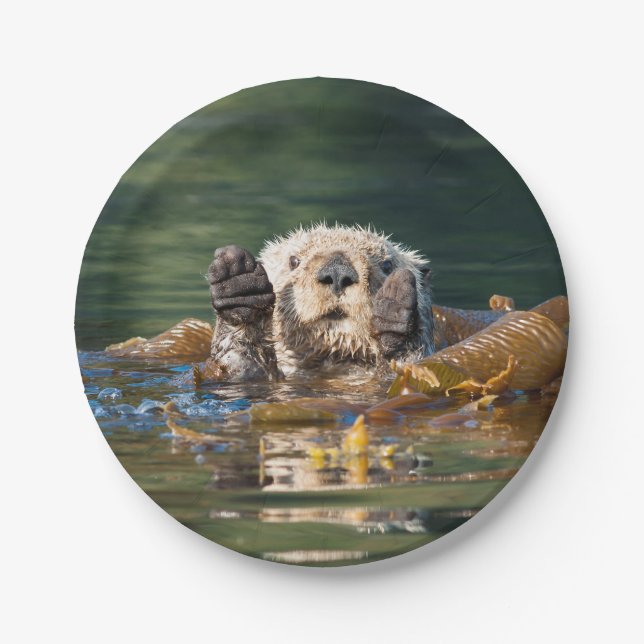 Waving Sea Otter Paper Plate (Front)