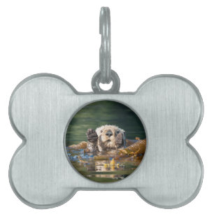 Waving Sea Otter Pet ID Tag
